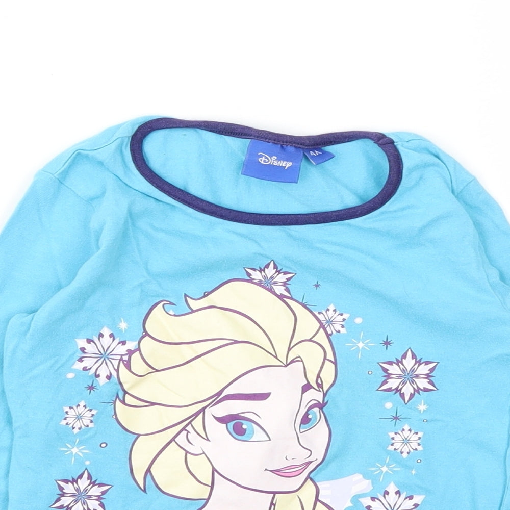 Disney Girls Blue Animal Print  Basic T-Shirt Size 4 Years