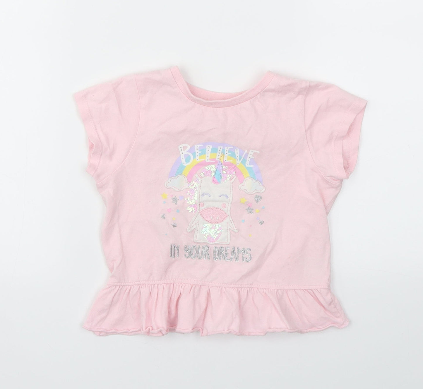 BELIVE Girls Pink Animal Print  Basic T-Shirt Size 3-4 Years