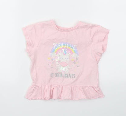 BELIVE Girls Pink Animal Print  Basic T-Shirt Size 3-4 Years