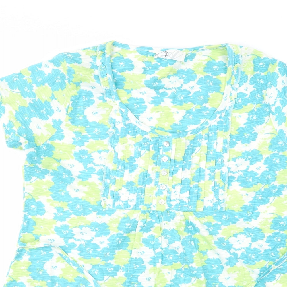 Authentic Womens Blue Floral  Basic T-Shirt Size 14