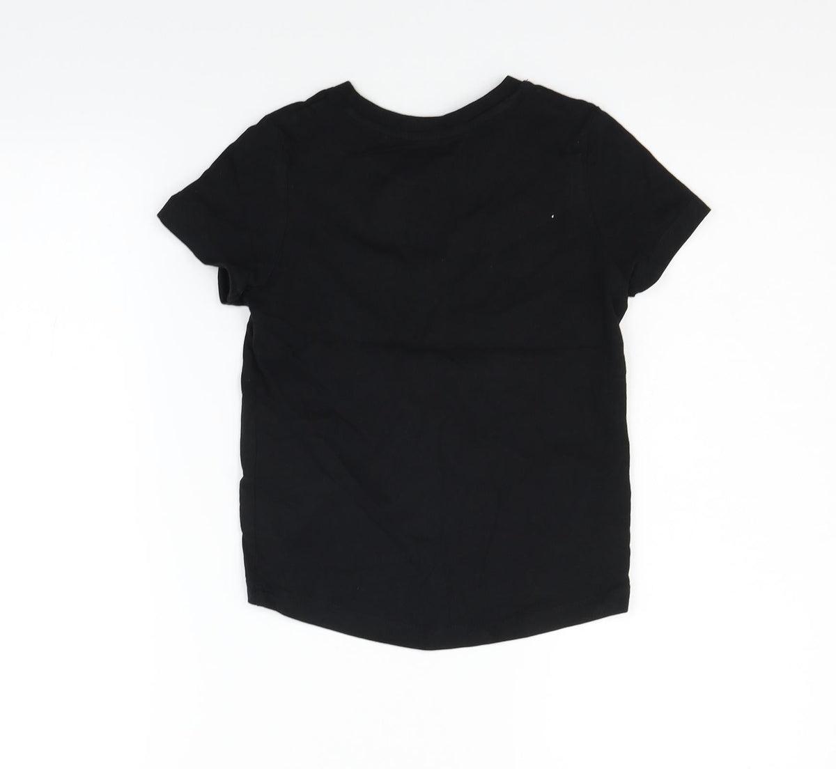 Back view of Nutmeg girls’ black basic t-shirt, size 6-7, years