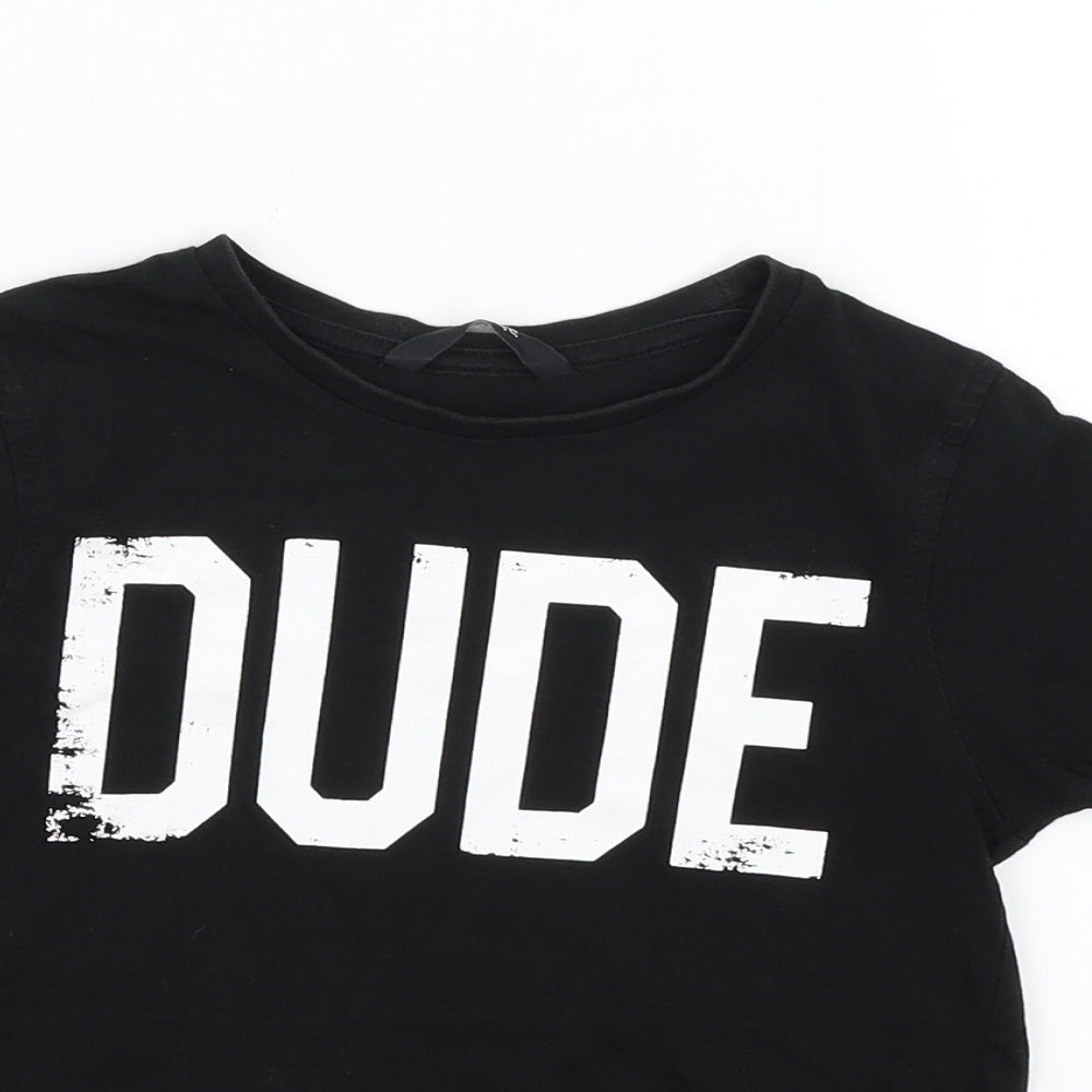 Close-up detail of George girls’ black basic t-shirt, size 6-7, years