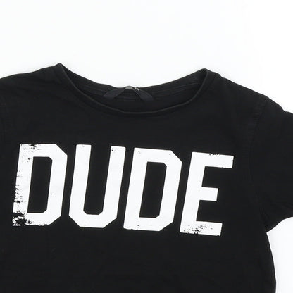 Close-up detail of George girls’ black basic t-shirt, size 6-7, years