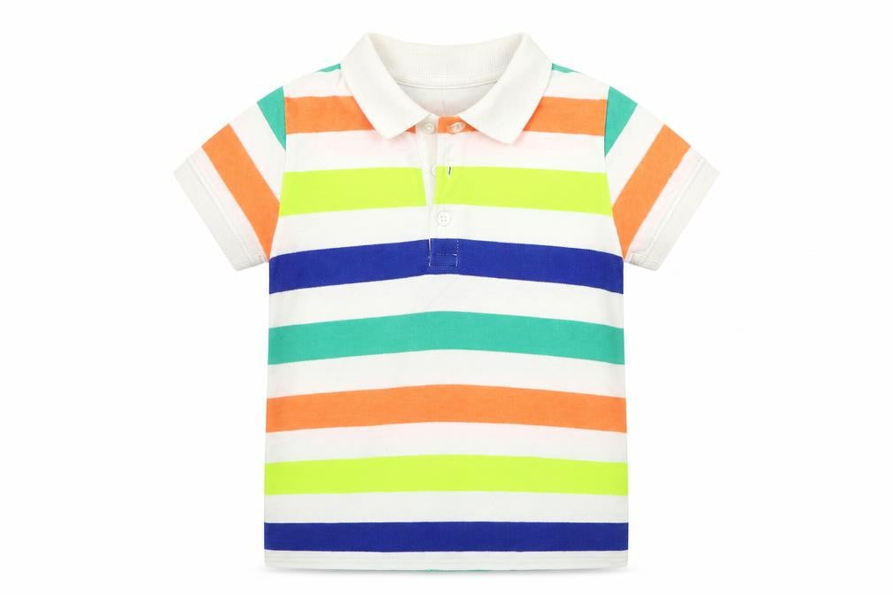 Front view of Next girls’ multicoloured striped basic t-shirt, size 5-6, years