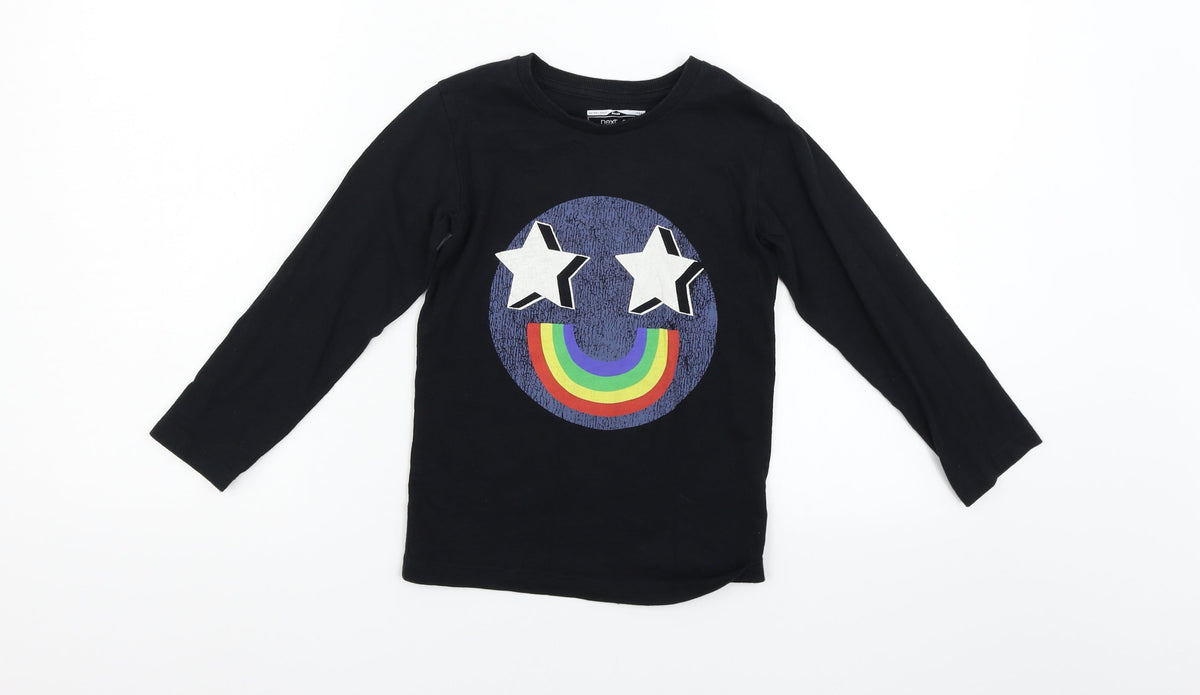 Front view of Next girls’ black basic t-shirt, size 5-6, years