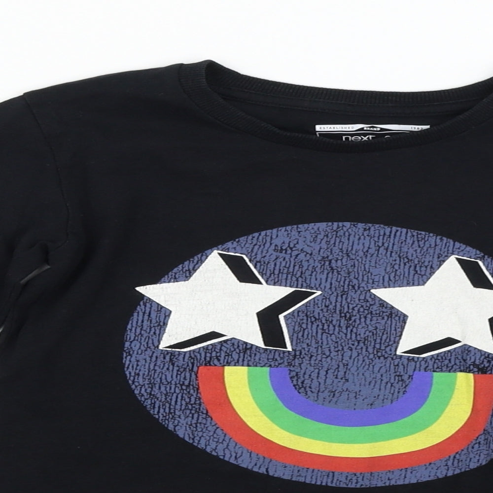 Close-up detail of Next girls’ black basic t-shirt, size 5-6, years