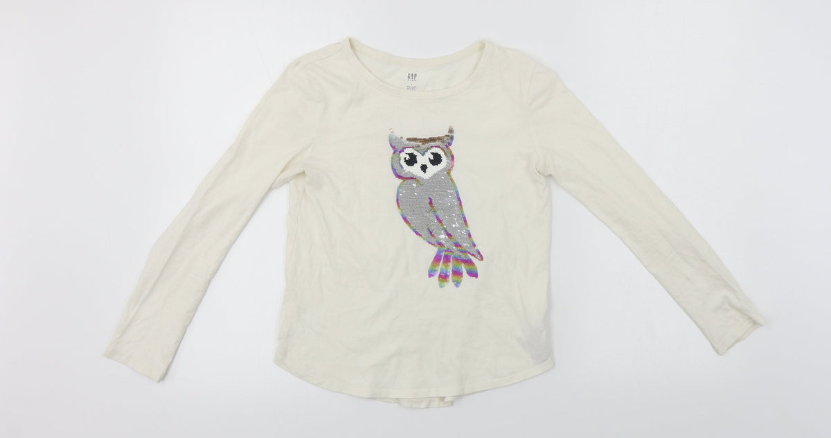 Additional front view of Gap girls’ white basic t-shirt, size L, - sequin detail
