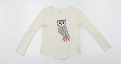 Additional front view of Gap girls’ white basic t-shirt, size L, - sequin detail