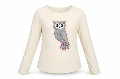 Front view of Gap girls’ white basic t-shirt, size L, - sequin detail