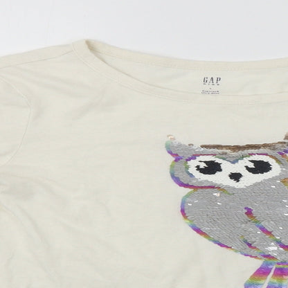 Close-up detail of Gap girls’ white basic t-shirt, size L, - sequin detail