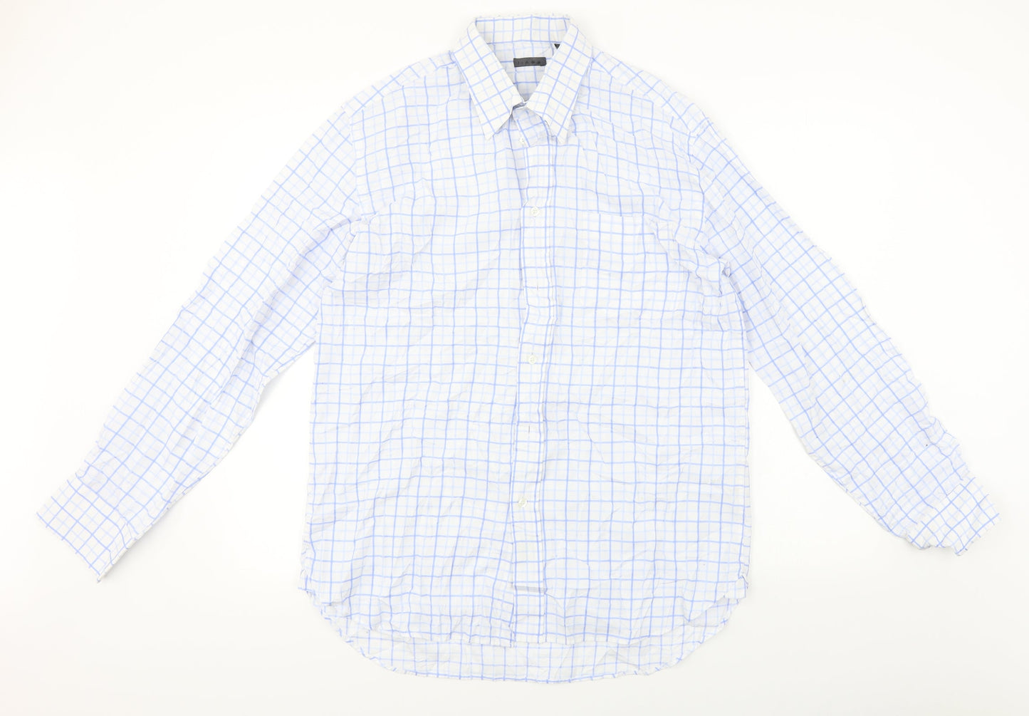 Mens UK Size 16 Linea Blue  Button-Up Long Sleeve Casual Shirt