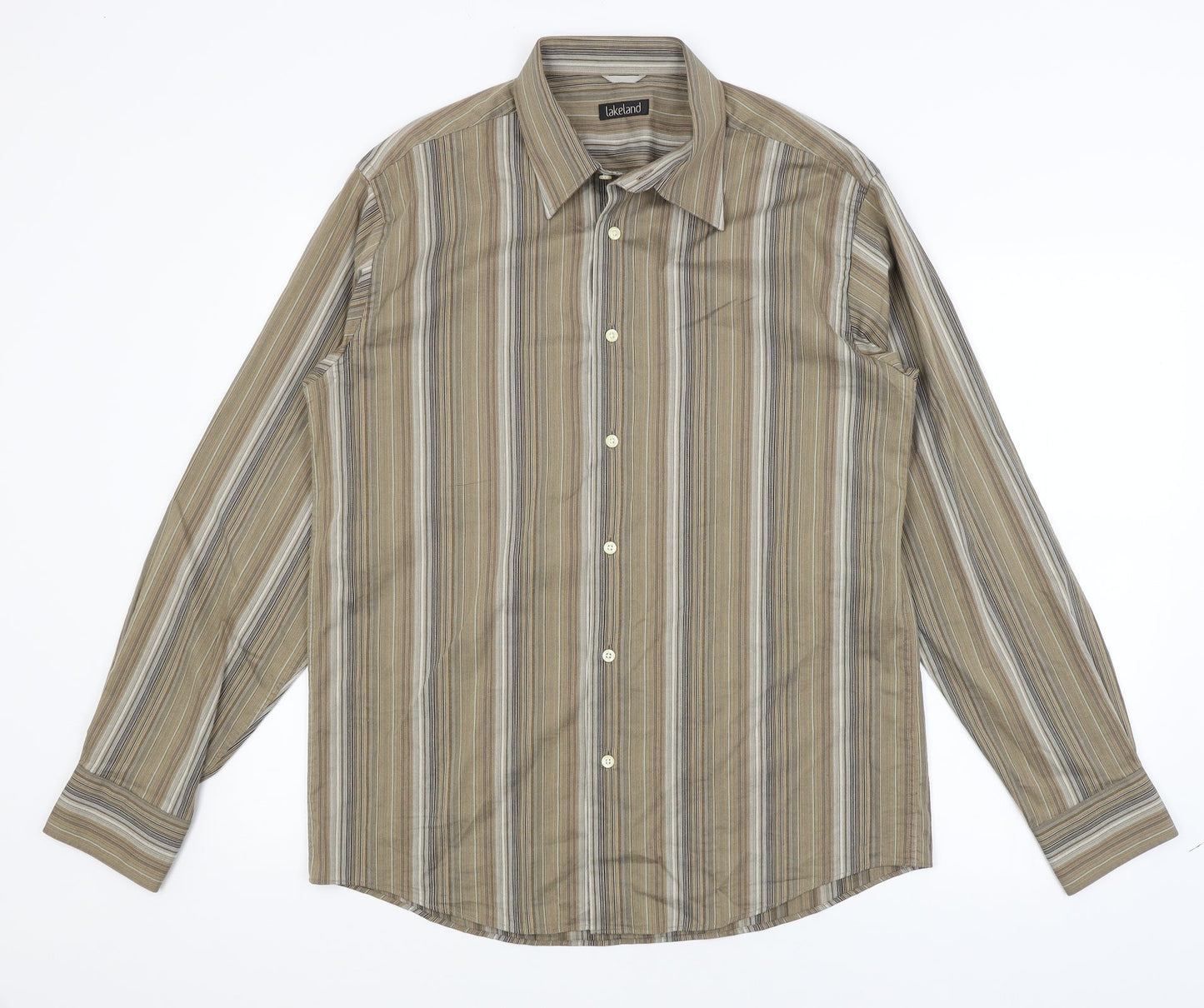 Mens UK Size L Lakeland Brown  Button-Up Long Sleeve Casual Shirt