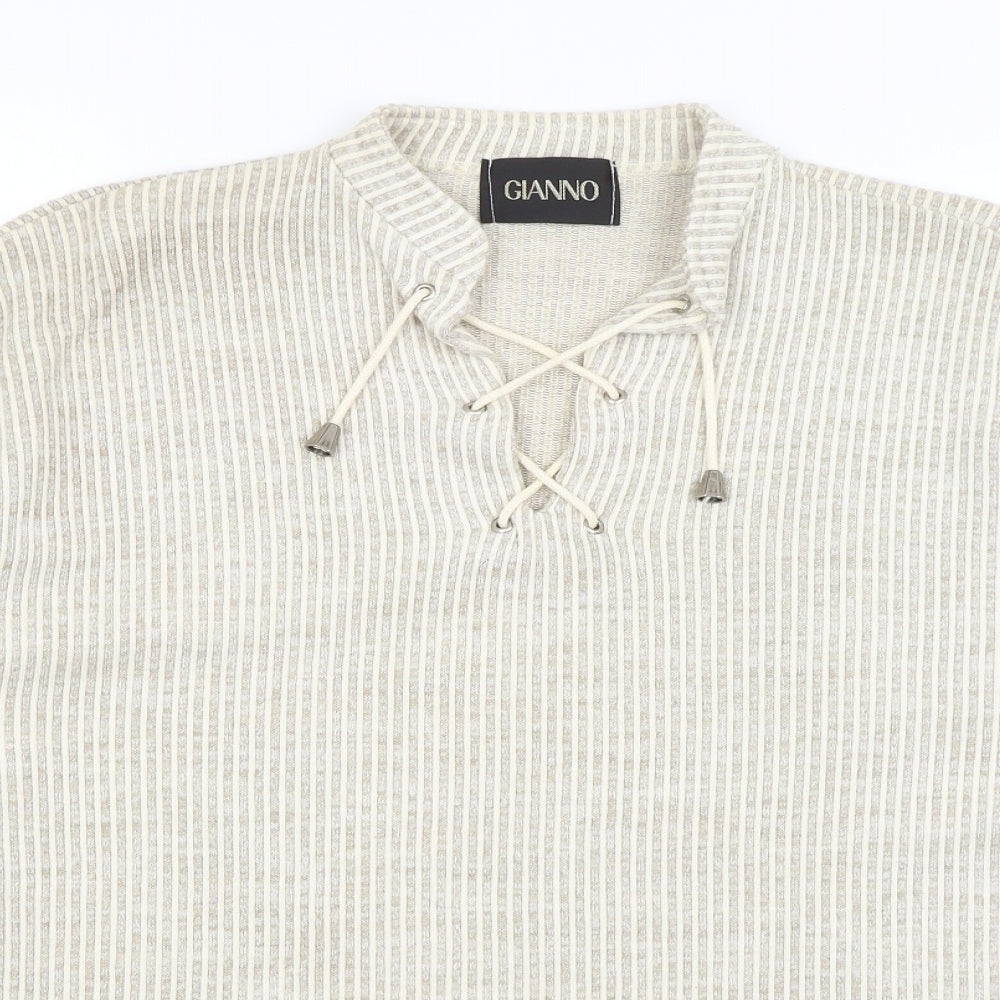 Gianno Mens Beige Striped  Pullover Jumper Size M
