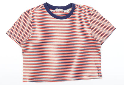 Cooperative Womens White Striped  Cropped T-Shirt Size S