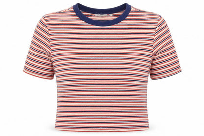 Cooperative Womens White Striped  Cropped T-Shirt Size S