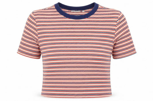 Cooperative Womens White Striped  Cropped T-Shirt Size S