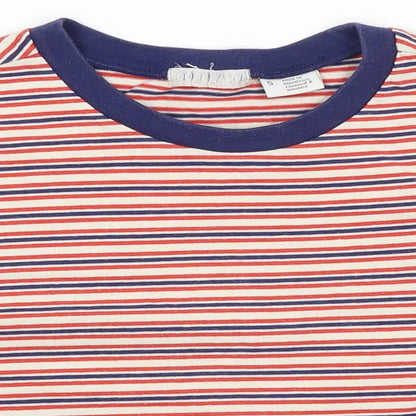 Cooperative Womens White Striped  Cropped T-Shirt Size S