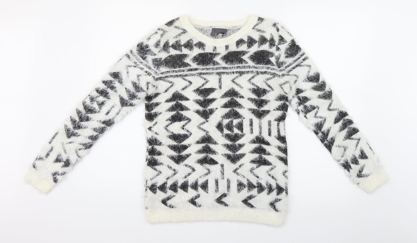 Womens UK Size M Preworn White Henley Jumper