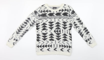 Womens UK Size M Preworn White Henley Jumper