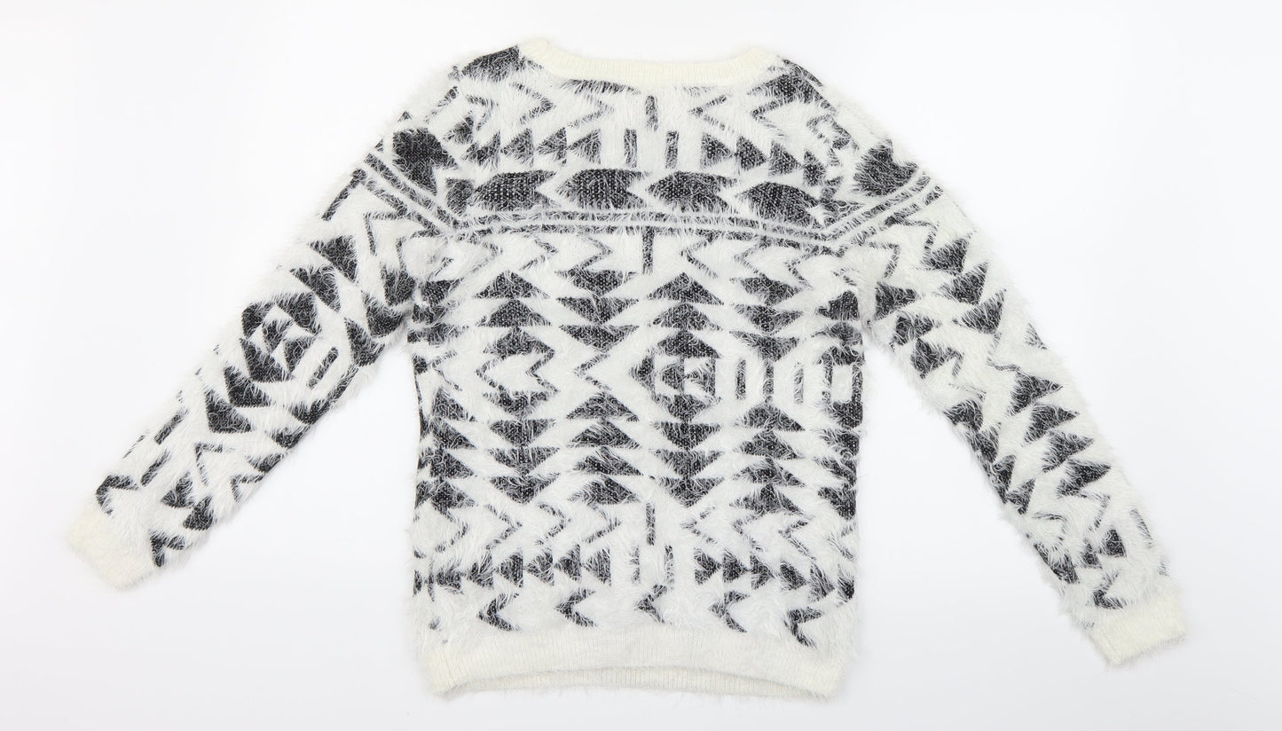 Womens UK Size M Preworn White Henley Jumper
