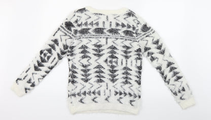 Womens UK Size M Preworn White Henley Jumper