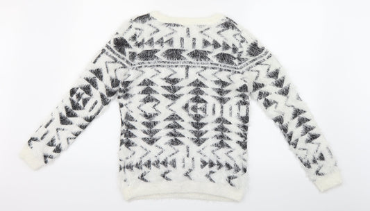 Womens UK Size M Preworn White Henley Jumper