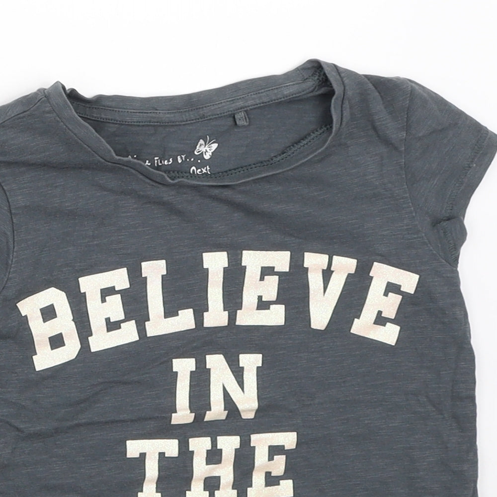 Close-up detail of Next girls’ grey basic t-shirt, size 5, years