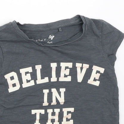 Close-up detail of Next girls’ grey basic t-shirt, size 5, years