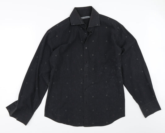 Mens UK Size M Fashion Union Black  Button-Up Long Sleeve Casual Shirt