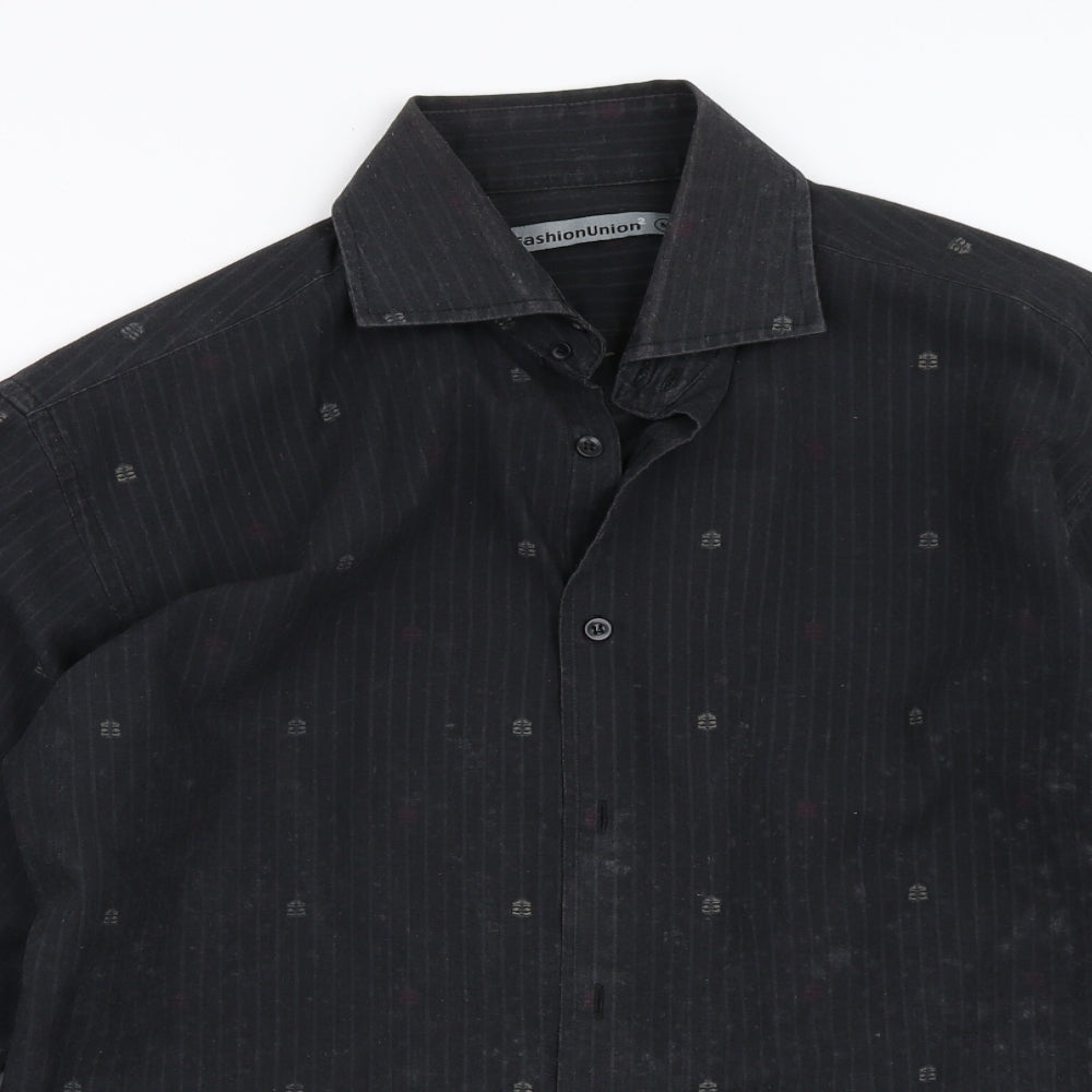 Mens UK Size M Fashion Union Black  Button-Up Long Sleeve Casual Shirt