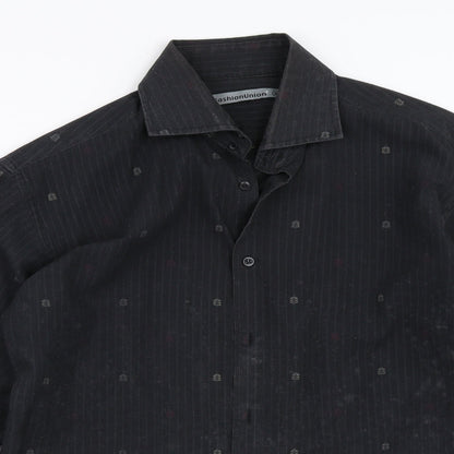 Mens UK Size M Fashion Union Black  Button-Up Long Sleeve Casual Shirt