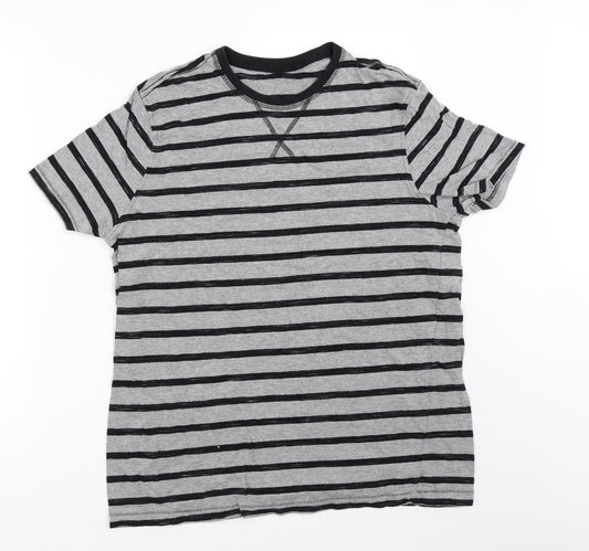 George Mens Grey Striped   T-Shirt Size M