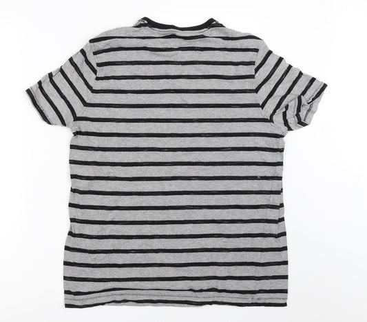 George Mens Grey Striped   T-Shirt Size M