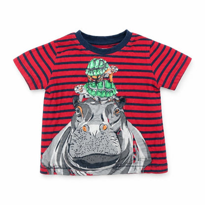 Front view of Monsoon Baby Red Striped Basic T-Shirt, size 12, Months - Hippo