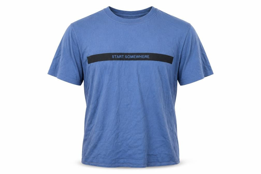Front view of Cooperative men’s blue t-shirt, size S