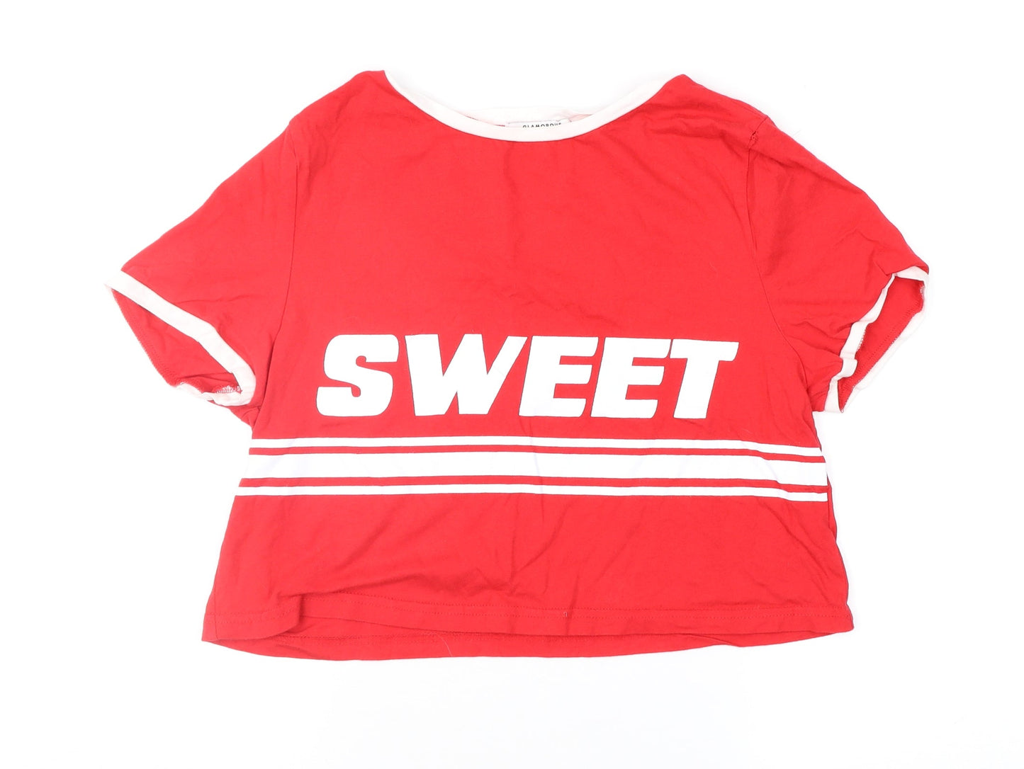 Glamorous Womens Red   Cropped T-Shirt Size M