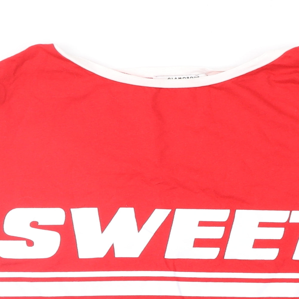 Glamorous Womens Red   Cropped T-Shirt Size M