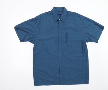 Mens UK Size M Copperstone Blue  Button-Up Short Sleeve Casual Shirt