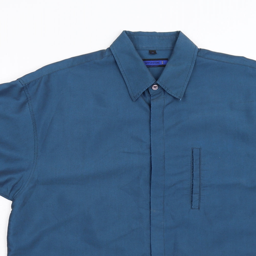 Mens UK Size M Copperstone Blue  Button-Up Short Sleeve Casual Shirt