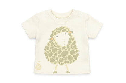 Front view of Babt Bugz Baby Beige Basic T-Shirt, size 3-6, Months - Sheep
