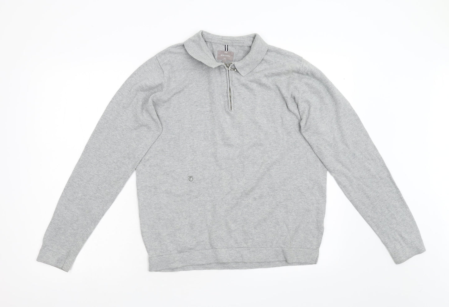 Peter Werth Mens Grey  Knit Henley Jumper Size M