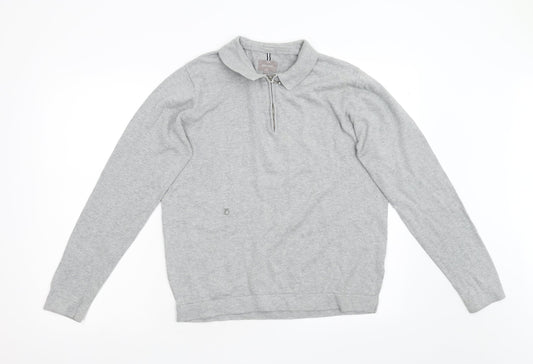 Peter Werth Mens Grey  Knit Henley Jumper Size M