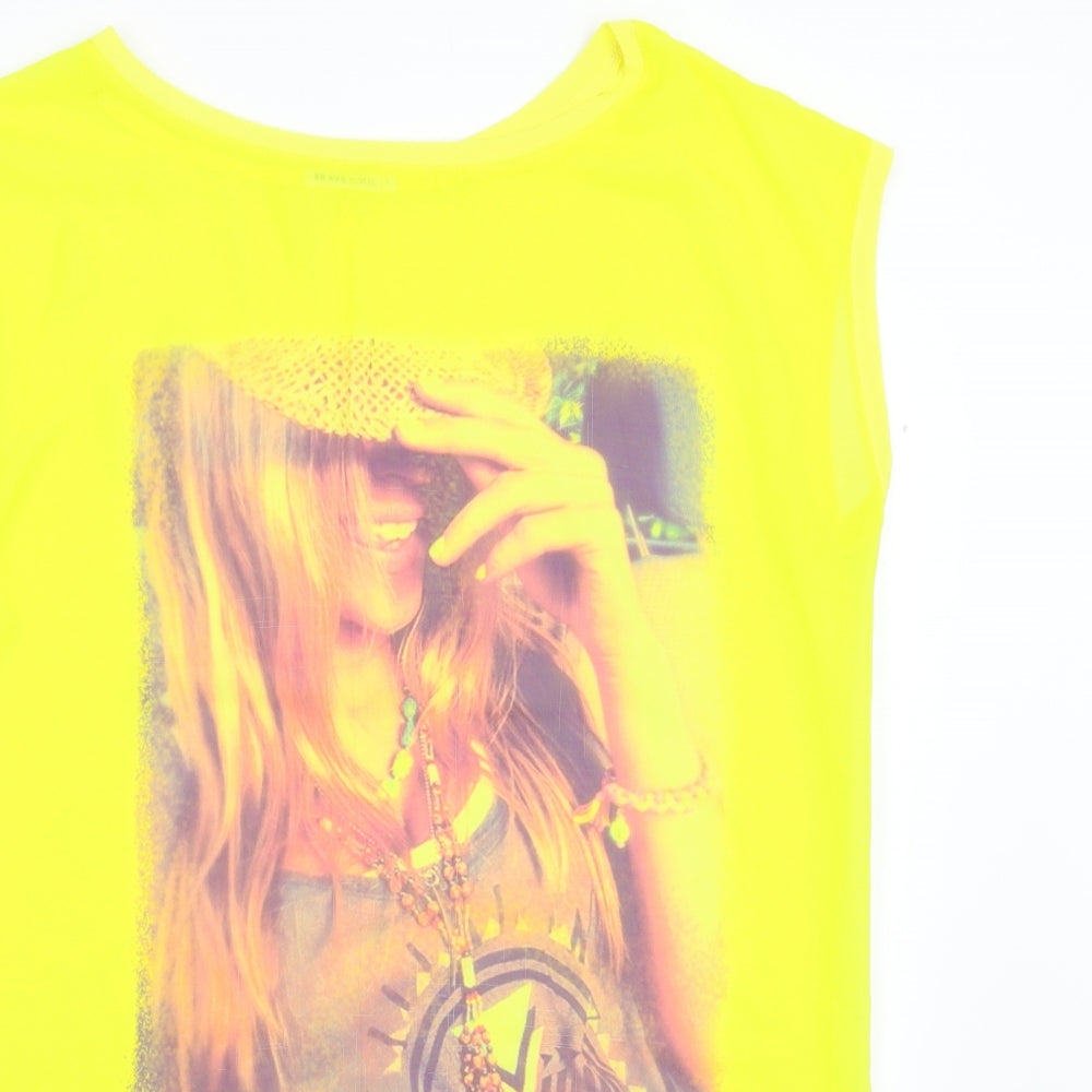 Womens UK Size L Brave Soul Yellow Basic T-Shirt