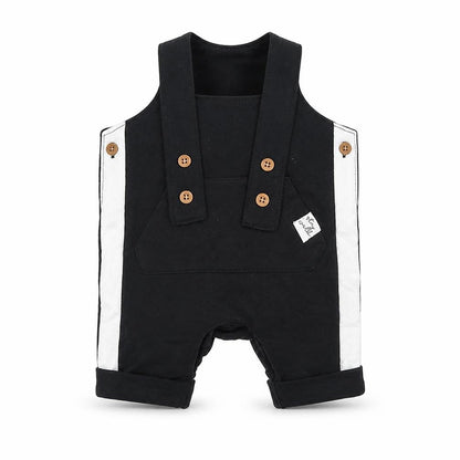 Front view of F&F boys’ black dungaree one-piece, size 0-3, months