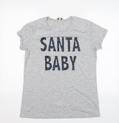 Papaya Womens Grey   Basic T-Shirt Size 14  - Santa Baby