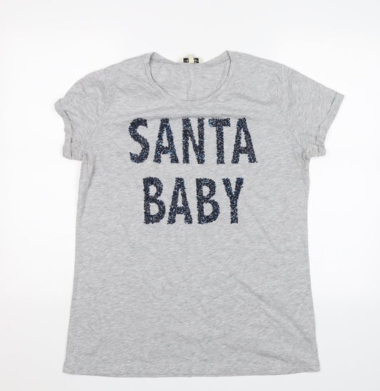 Papaya Womens Grey   Basic T-Shirt Size 14  - Santa Baby