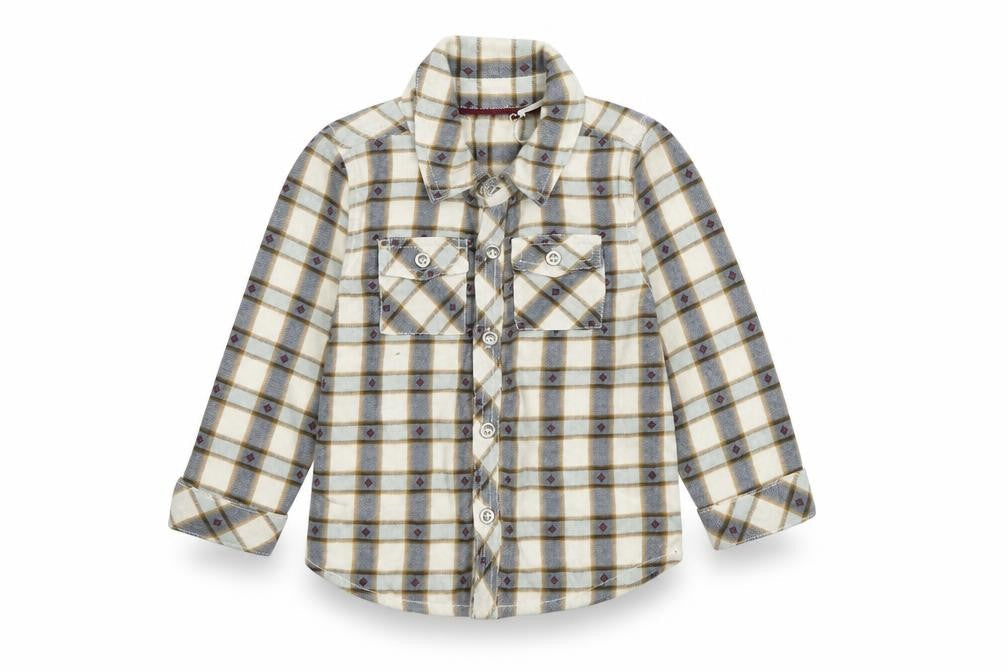 Front view of Tu Baby White Plaid Button-Up, size 12-18, Months