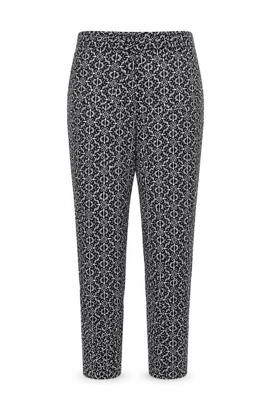 Front view of Atmosphere women’s black geometric trousers, size UK 12, 28-inch leg