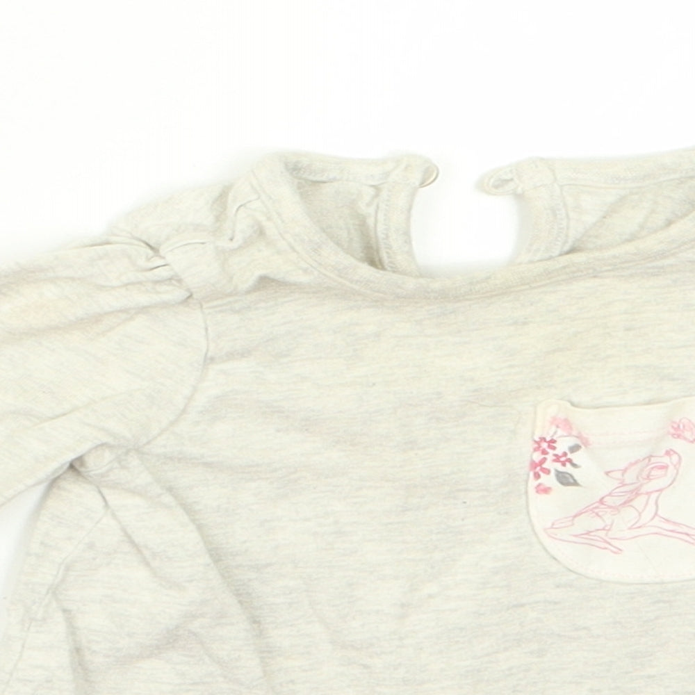 Close-up detail of George girls’ grey rayon basic t-shirt, size 0-3, months