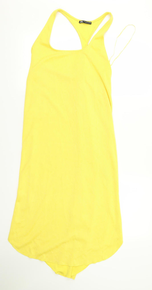 Zara Womens Yellow  Rayon T-Shirt Dress  Size M